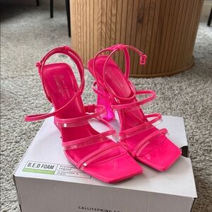 Call It Spring Neon Pink Strappy Heels